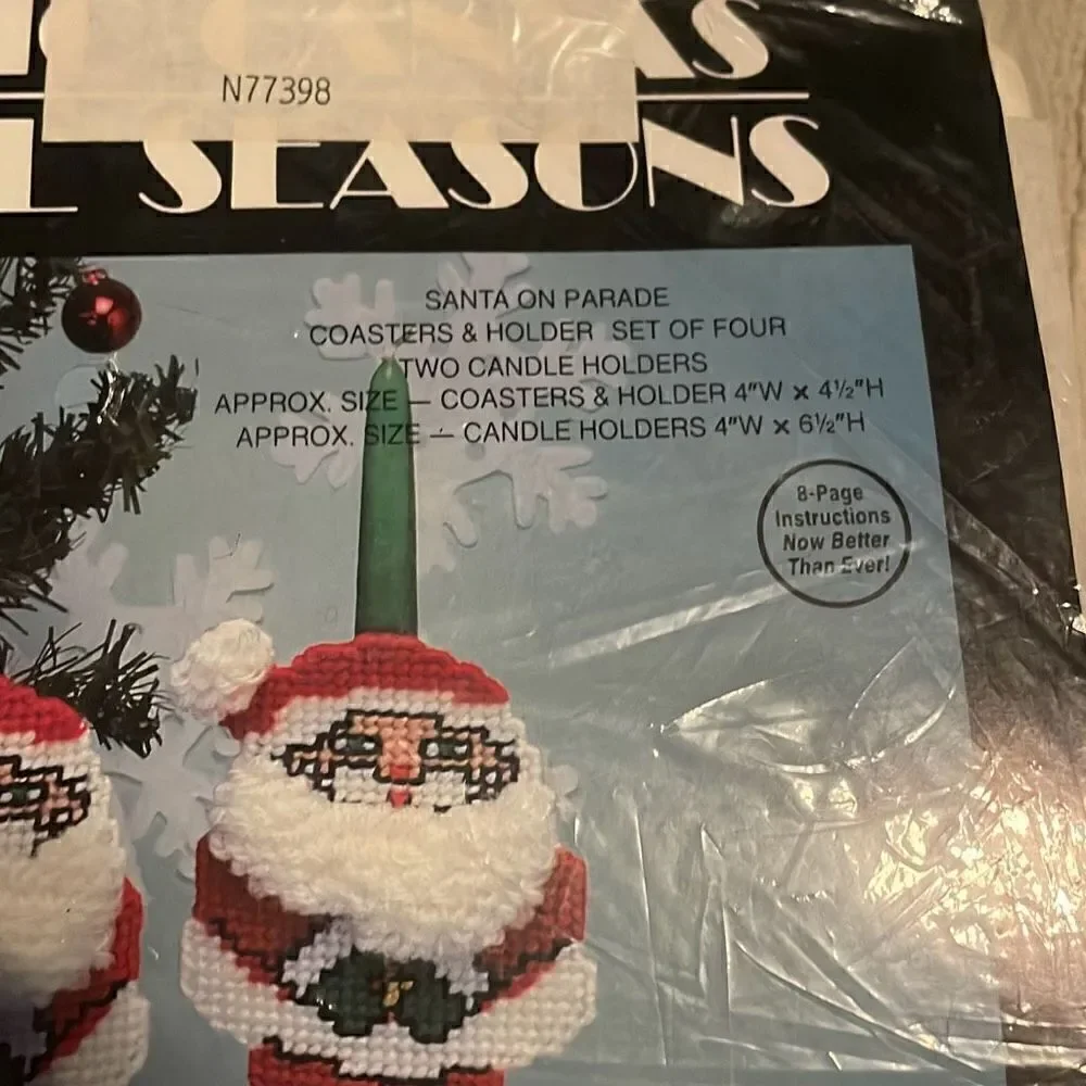 Vintage Needlecraft Ala Mode Plastic Canvas For All Seasons Kit Santa on Parade